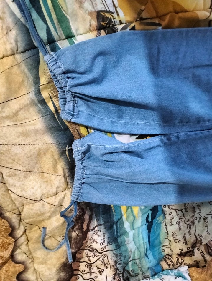 Düğmeli Bohem Mavi Denim Midi Pantolon - Görsel 4