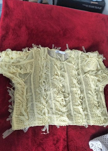 Sarı Püsküllü Örgü Kadın kısa kollu - Görsel 4