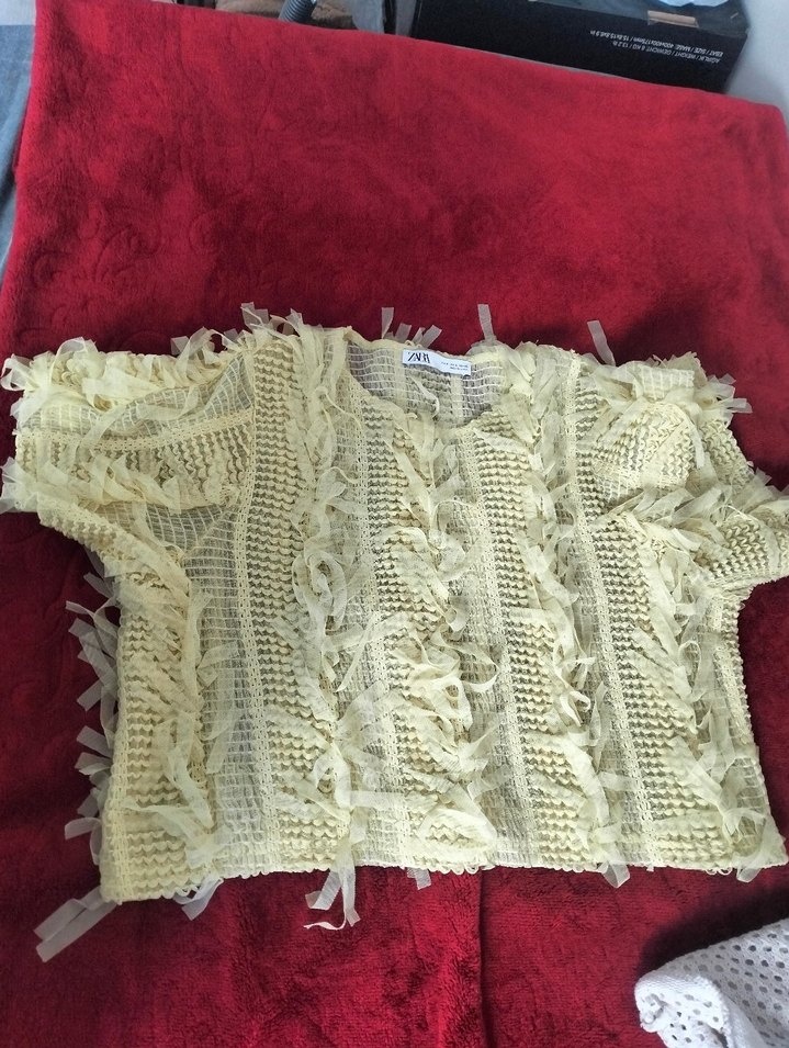 Sarı Püsküllü Örgü Kadın kısa kollu - Görsel 4