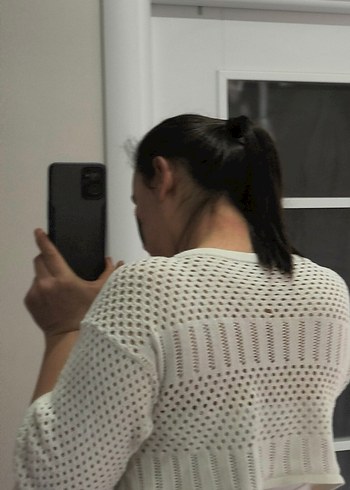 Örgü Detaylı Beyaz Kadın Triko - Görsel 2