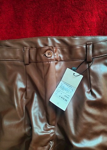 Kahverengi Deri Fermuarlı Kadın Pantolon - Görsel 3