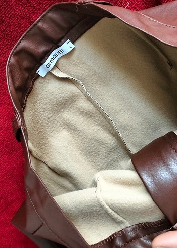 Kahverengi Deri Fermuarlı Kadın Pantolon - Görsel 7