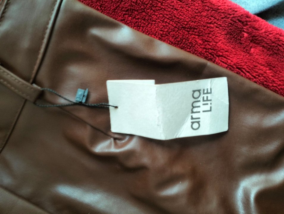 Kahverengi Deri Fermuarlı Kadın Pantolon - Görsel 5