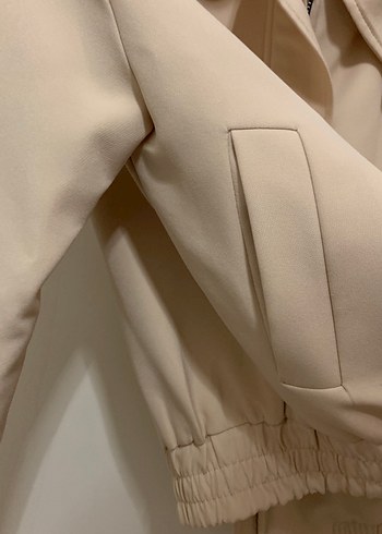 Bej Midi Kadın Ceket, Notched Lapel Yaka - Görsel 4