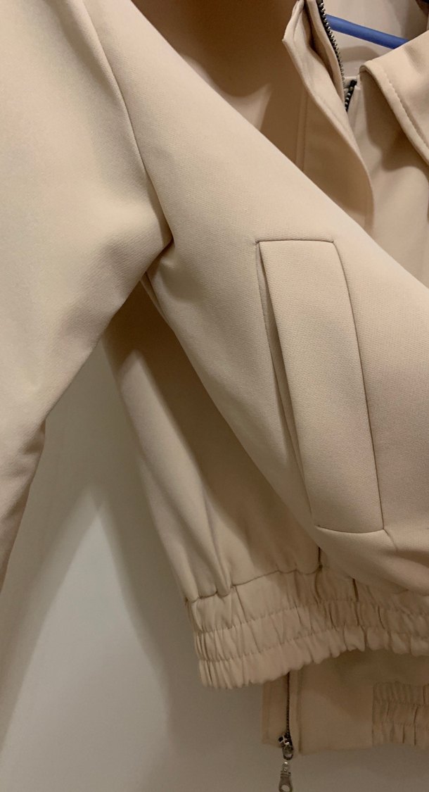 Bej Midi Kadın Ceket, Notched Lapel Yaka - Görsel 4