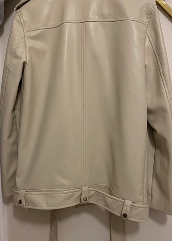Bej Kadın Deri Kemerli Ceket - Görsel 5