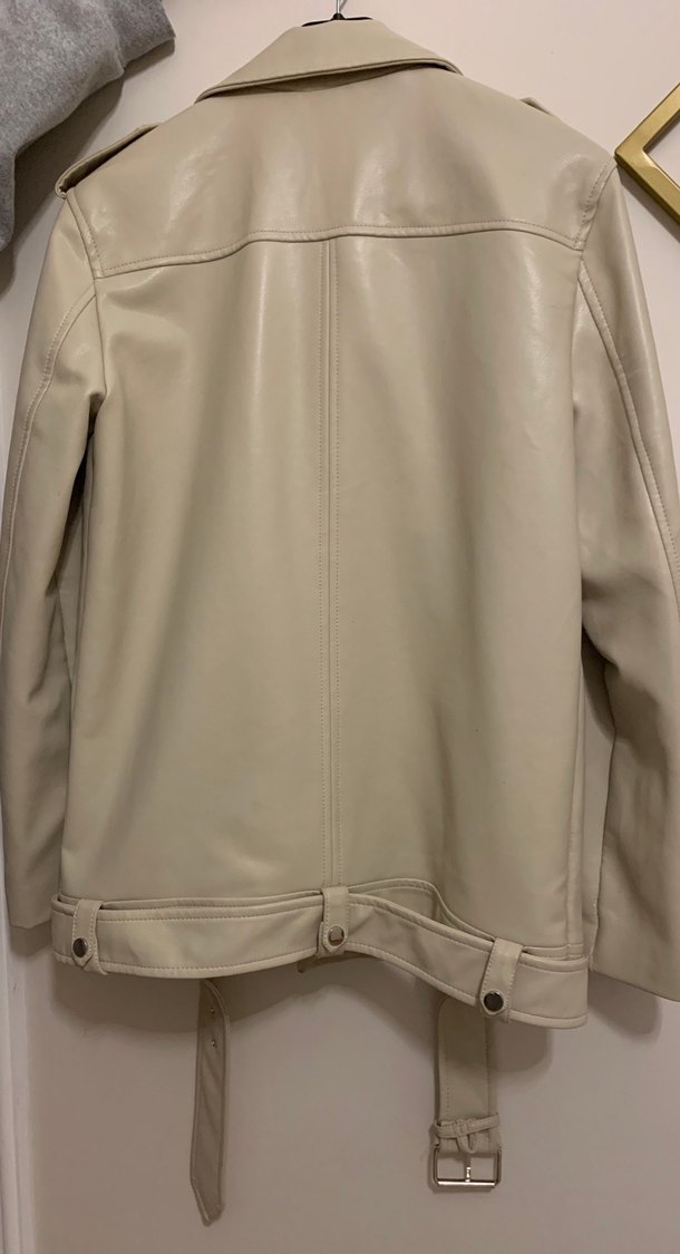 Bej Kadın Deri Kemerli Ceket - Görsel 5