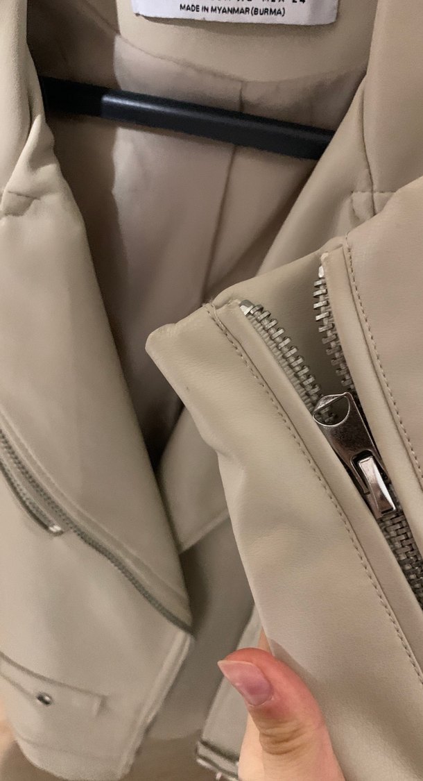 Bej Kadın Deri Kemerli Ceket - Görsel 4