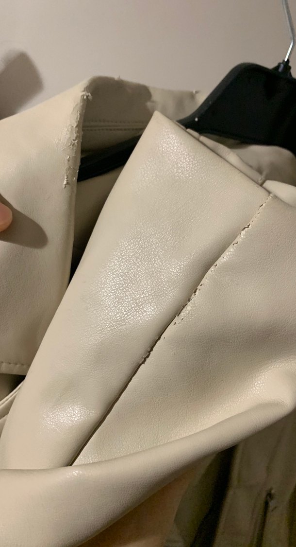 Bej Kadın Deri Kemerli Ceket - Görsel 3