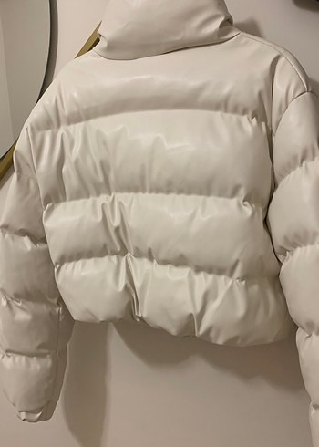 Fermuarlı Beyaz Deri Midi Kışlık Kadın Mont - Görsel 3