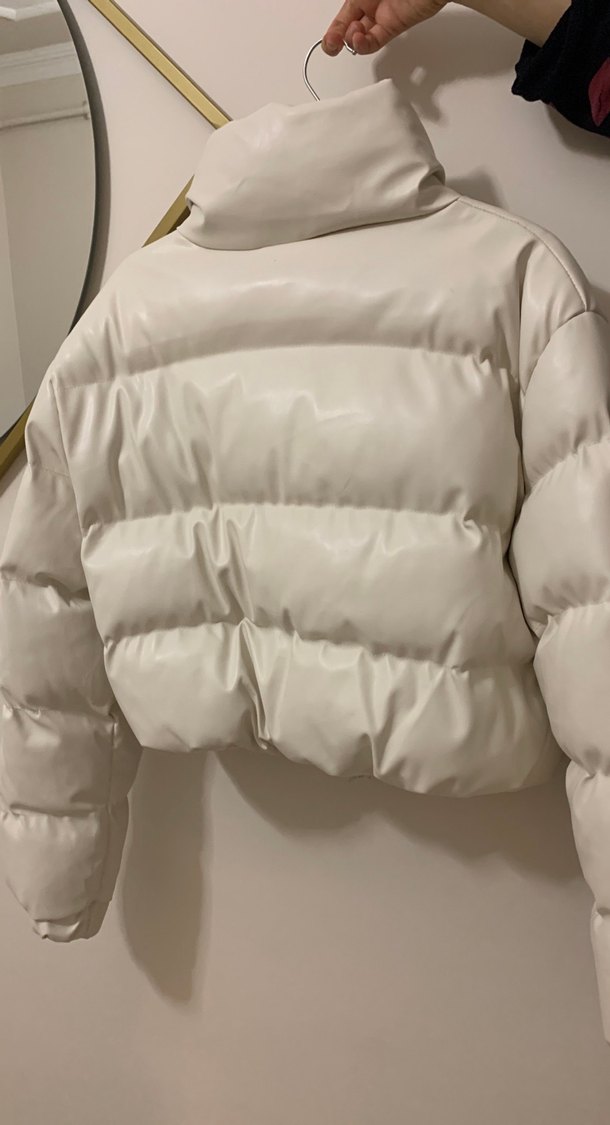 Fermuarlı Beyaz Deri Midi Kışlık Kadın Mont - Görsel 3