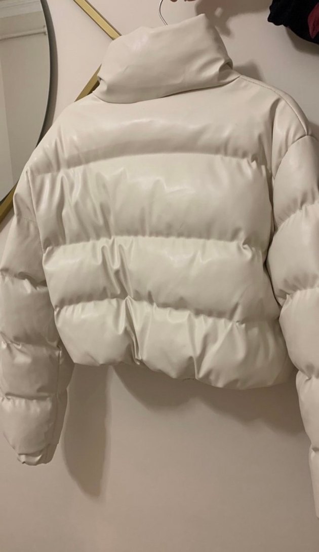 Düğmeli Deri Beyaz Kadın Kışlık Mont - Görsel 3