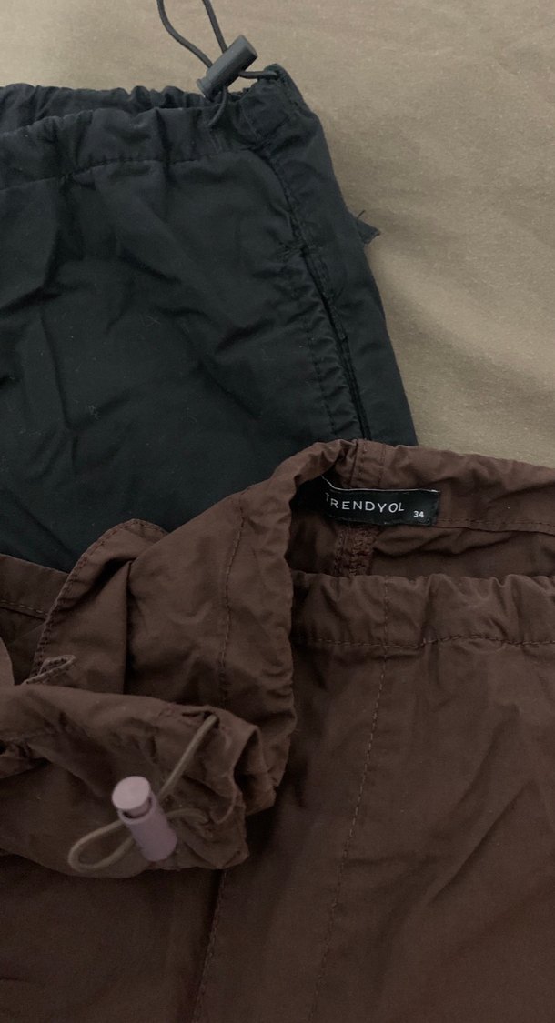 Kadın Paraşüt İkili Kumaş Pantolon,Siyah Kahverengi - Görsel 2