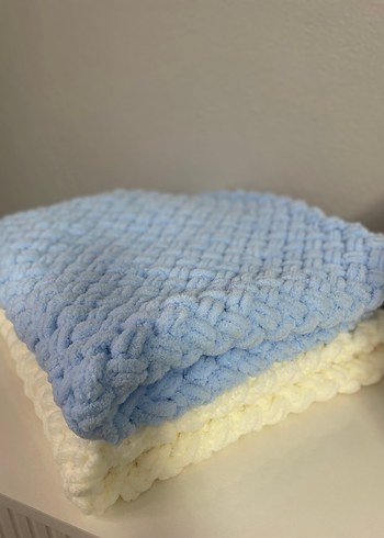 Pastel Mavi Örgü Çocuk Battaniyesi - Görsel 2