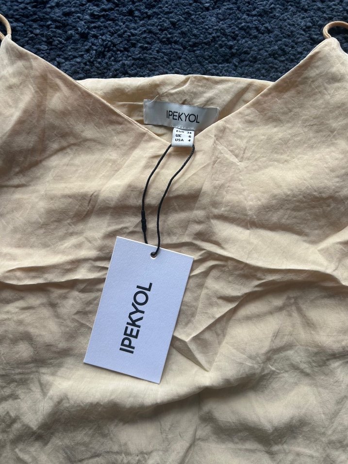 İpekyol Sarı Keten Volanlı Mini Atlet - Görsel 4