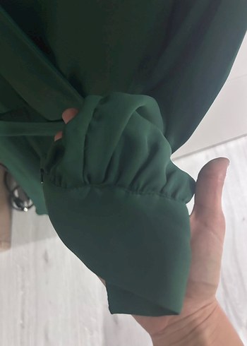 Kemerli Yeşil Midi Elbise - Görsel 3