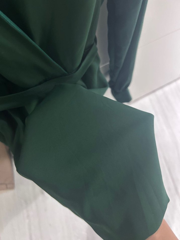 Kemerli Yeşil Midi Elbise - Görsel 4