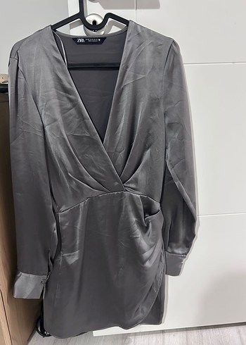 Zara Gri Kadın Midi Saten Elbise - Görsel 2