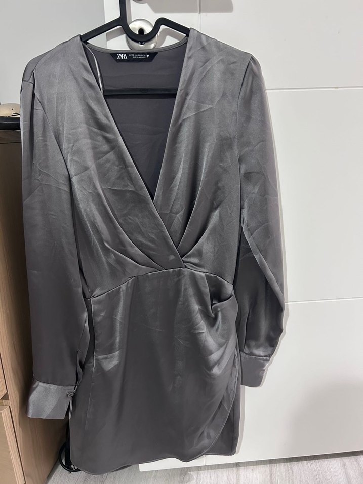 Zara Gri Kadın Midi Saten Elbise - Görsel 2