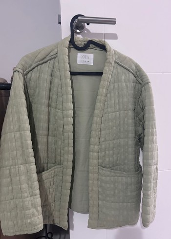 Zara yeşil Pliseli Kadın Keten Ceket - Görsel 3