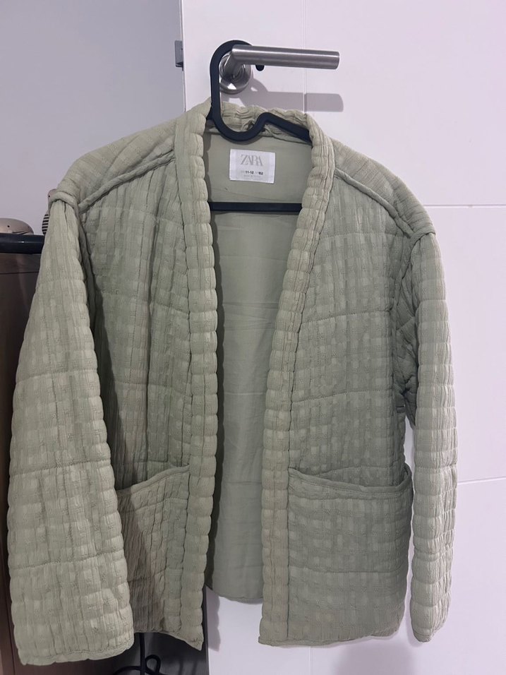 Zara yeşil Pliseli Kadın Keten Ceket - Görsel 3