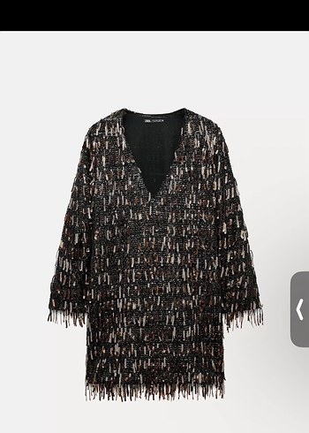 Zara Kahverengi Tüylü V Yaka Uzun Abiye Elbise - Görsel 5