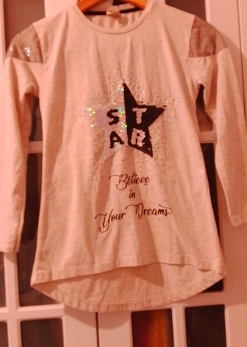 Kız Çocuk krem Uzun Kollu Parlak Tişört - Görsel 2