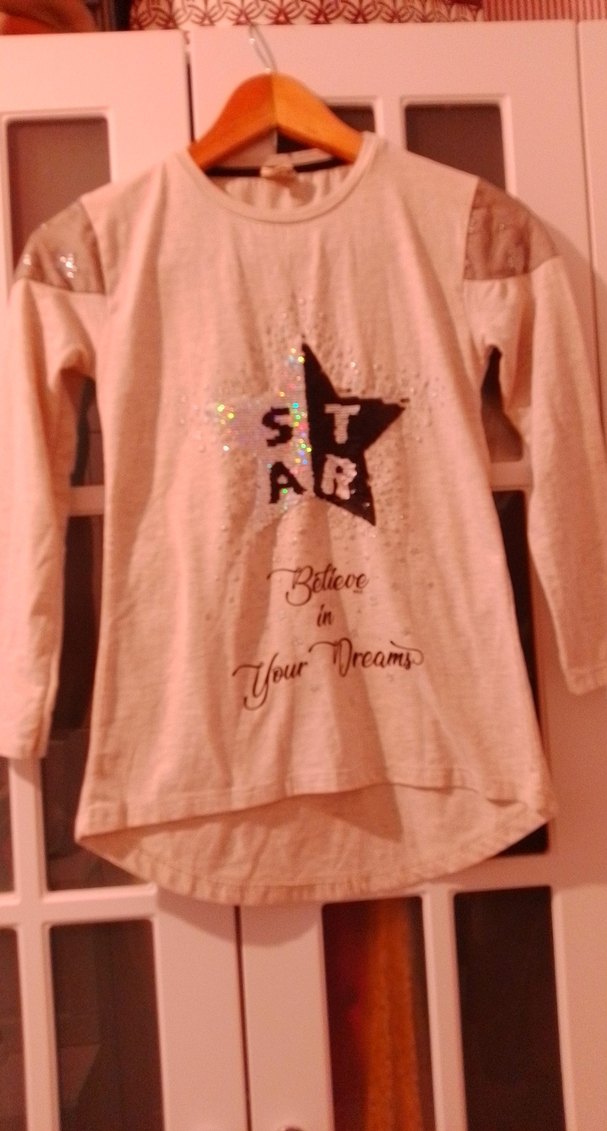 Kız Çocuk krem Uzun Kollu Parlak Tişört - Görsel 2