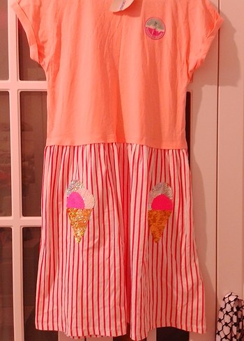 Pembe Kısa Kollu Kız Elbisesi - Görsel 2