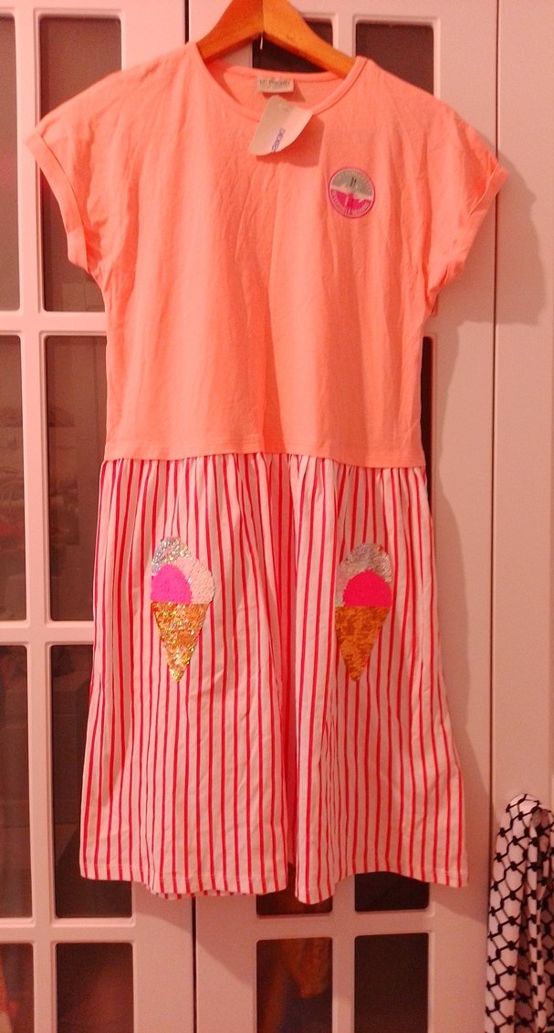 Pembe Kısa Kollu Kız Elbisesi - Görsel 2