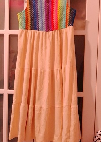 Bohem Çok Renkli Askılı Kız Elbisesi - Görsel 2