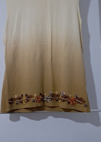 Nakışlı ve Boncuklu Bej Bohem Kadın Kazak - Görsel 2