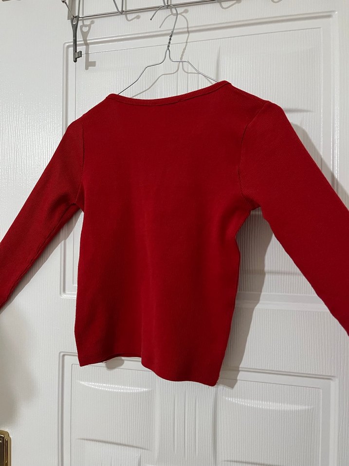 Düğmeli Kırmızı Kadın Triko Kazak - Görsel 2