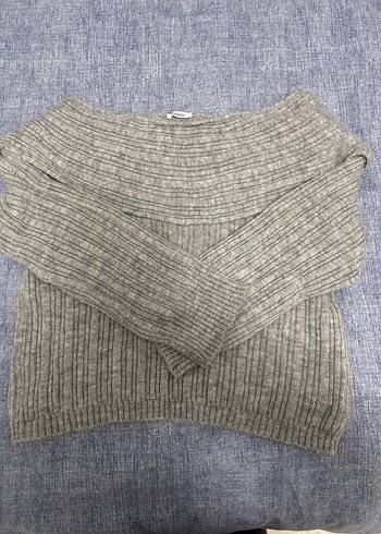 Gri Triko Kadın Kayık Yaka Kazak - Görsel 2