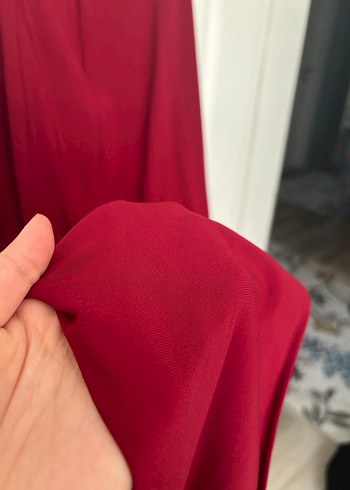 Bordo Uzun Drapeli İnce Askılı Elbise - Görsel 6