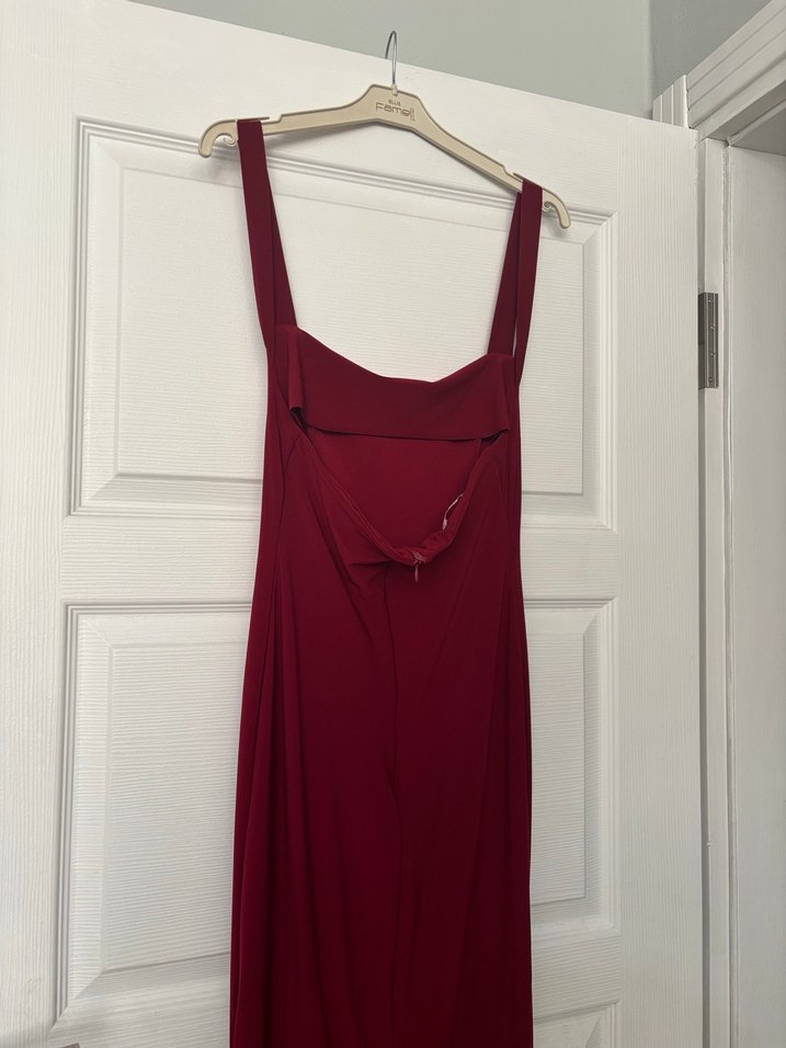 Bordo Uzun Drapeli İnce Askılı Elbise - Görsel 3