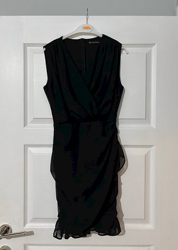 Siyah Drapeli V Yakalı Mini Elbise - Görsel 2