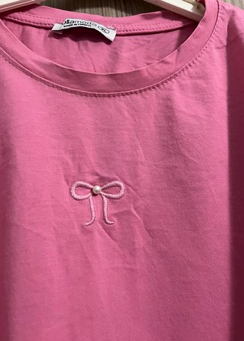 Pembe Kadın Kısa Kollu Pamuklu Tişört - Görsel 3