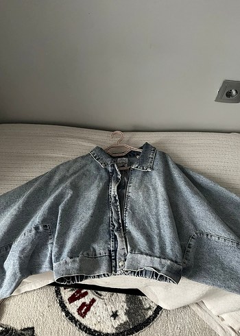 Kadın Gri Uzun Kollu Bol Kesim Denim Ceket - Görsel 2