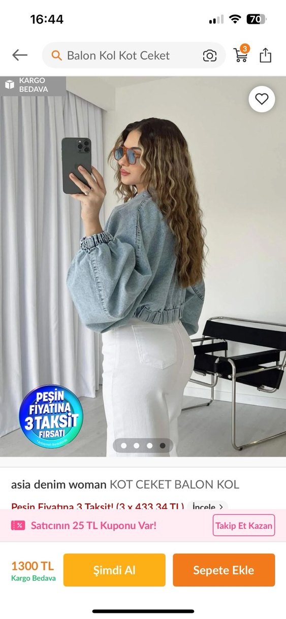 Kadın Gri Uzun Kollu Bol Kesim Denim Ceket - Görsel 4