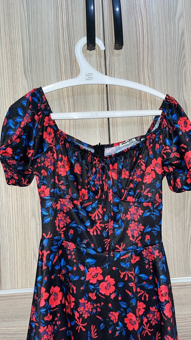 Çiçek Desenli Mini Straplez Elbise - Görsel 4