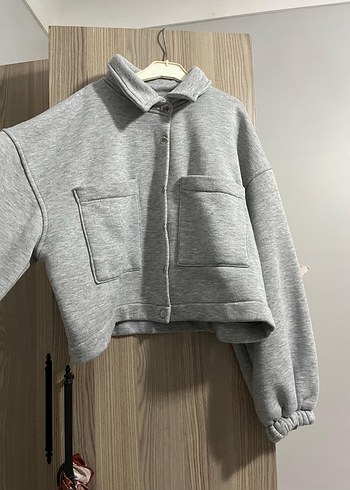 Gri Düğmeli Rahat Kadın Ceket - Görsel 2