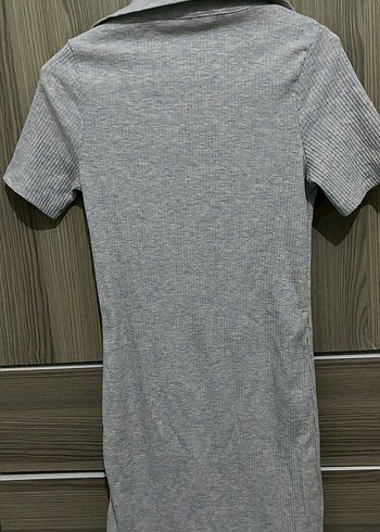 Gri Kısa Kollu Yakalı Kadın Gömlek - Görsel 3