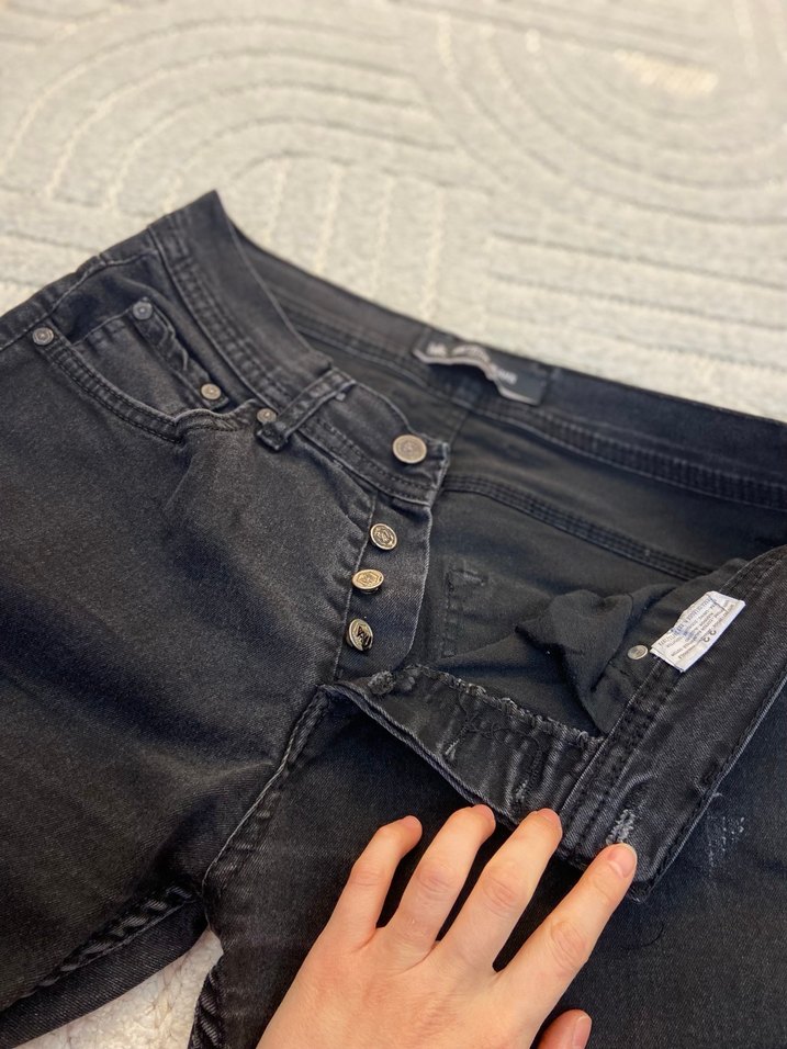 Düğmeli Siyah Gri Erkek Denim Pantolon - Görsel 2