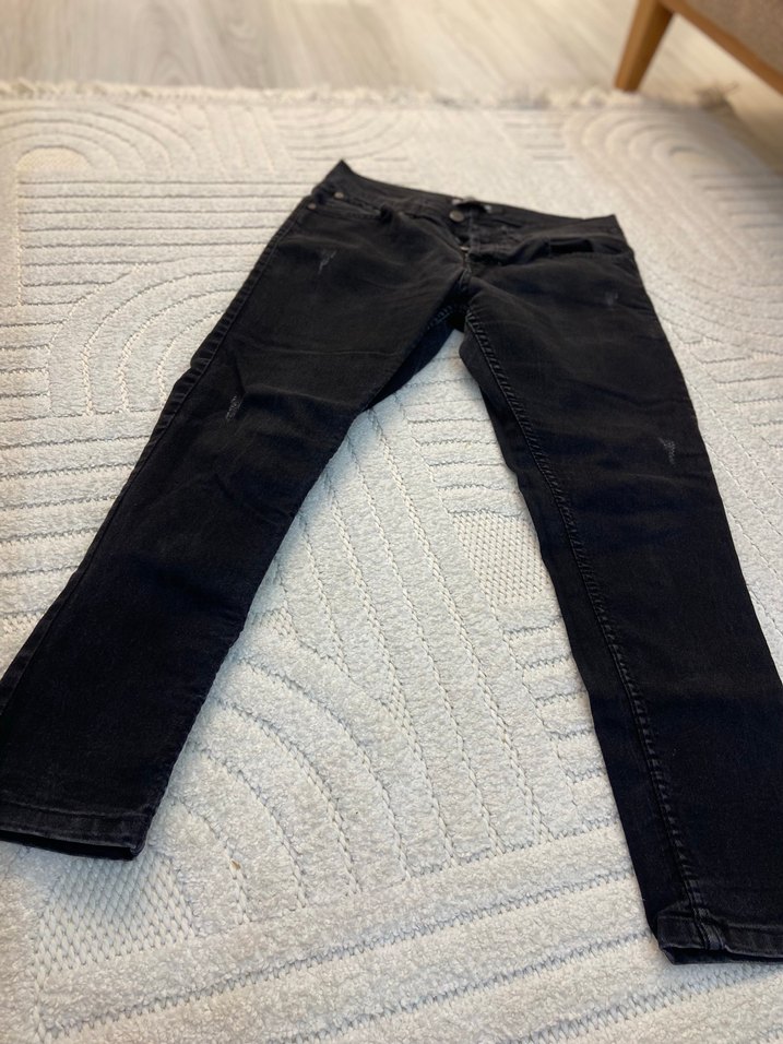 Düğmeli Siyah Gri Erkek Denim Pantolon - Görsel 4