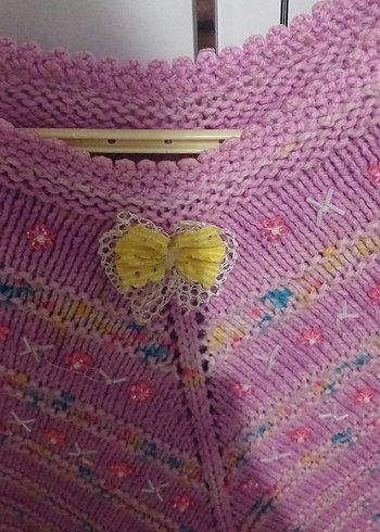 Kız Çocuk Pembe Nakışlı Örgü Panço - Görsel 2