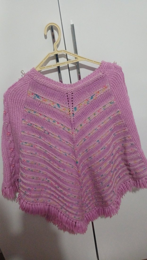 Kız Çocuk Pembe Nakışlı Örgü Panço - Görsel 4