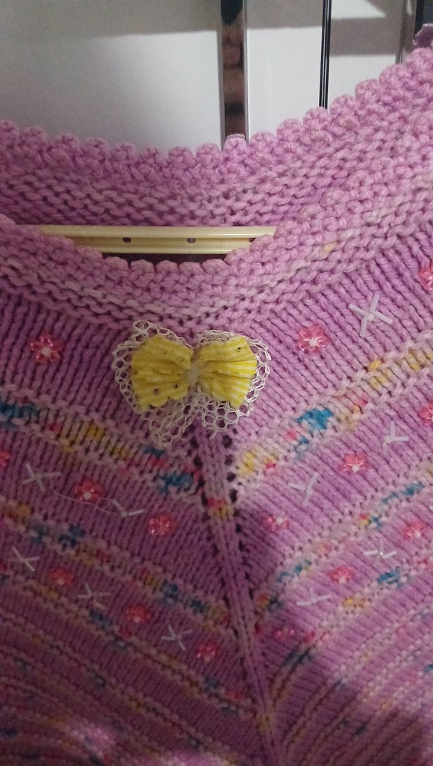 Kız Çocuk Pembe Nakışlı Örgü Panço - Görsel 2