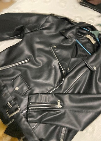 Kadın Siyah Deri Biker Ceket - Görsel 3