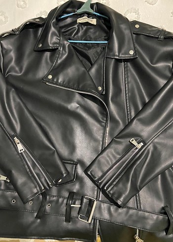 Kadın Siyah Deri Biker Ceket - Görsel 2